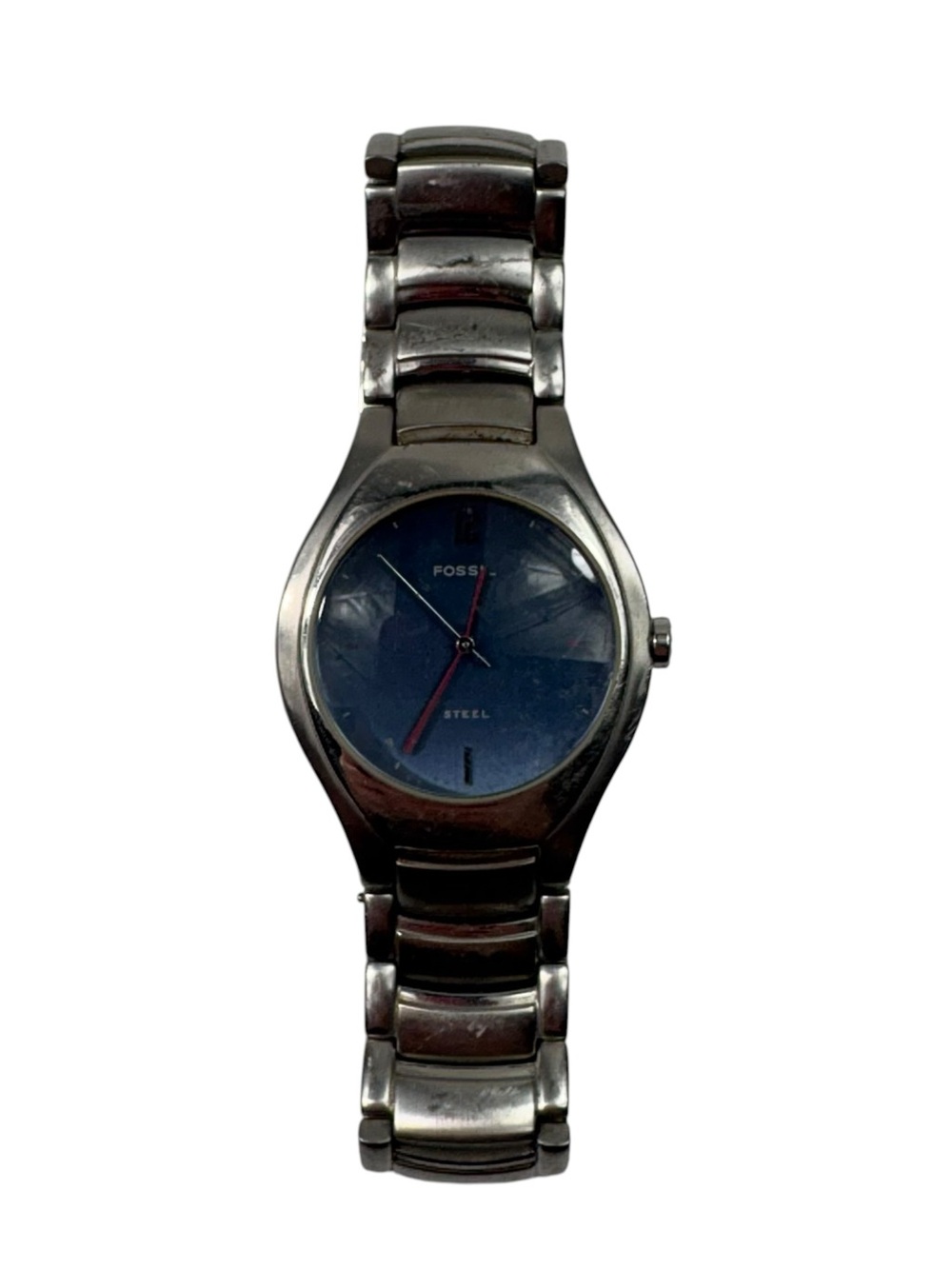 Fossil Men's Steel Stainless FS-2689 Blue Backing Water Resistant Watch WORKS!